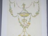a drawing of a fountain with flowers and vines on it