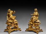 paire de figurines en bronze doré représentant une femme et un homme
