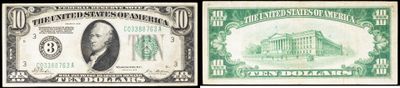 trois images différentes d'un billet d'un dollar vert et blanc