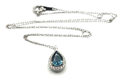 Pendentif en platine fin 900/1000 centré d'une topaze bleue (blue Lond - Photo 1