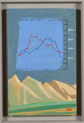 an image of a painting of a mountain with a line graph on it