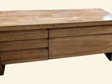 a wooden chest with drawers on it on a white background