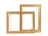 two gold picture frames on a white background