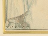 drawing of a cat sitting on a window sill next to a curtain