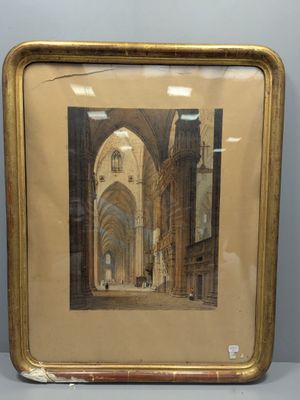 une image représentant un tableau d'une cathédrale dans un cadre doré
