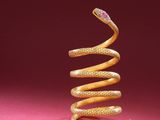 an image of a gold spiral shaped object on a pink background