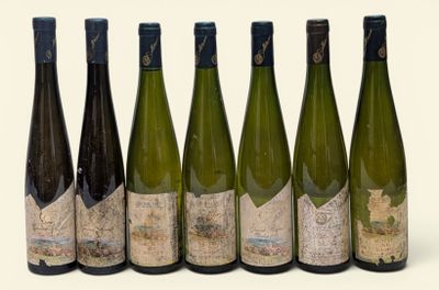 six bouteilles de vin posées les unes à côté des autres sur une surface blanche