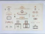 a drawing of a plan of a building with a clock on it