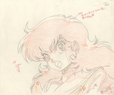 dessin représentant une femme aux longs cheveux roses tenant un téléphone portable