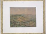 une image représentant un tableau représentant un paysage avec des collines en arrière-plan
