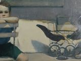 un tableau représentant une femme assise sur une chaise dans une pièce