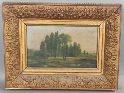 a painting of a landscape with trees in a gold frame