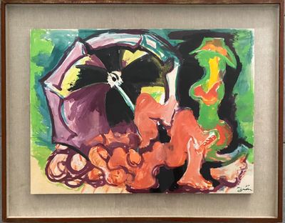 a picture of a painting of a woman with an umbrella