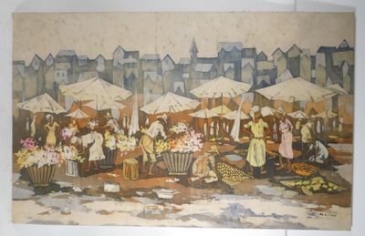 une image d'un tableau représentant des personnes sur un marché