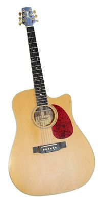 une image représentant une guitare en bois sur fond blanc