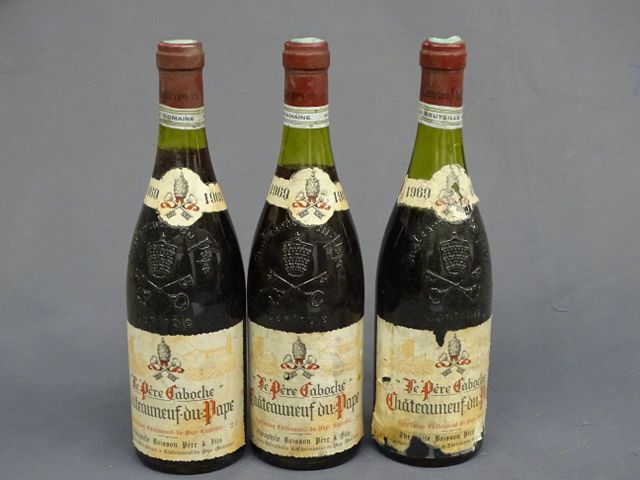 CHATEAUNEUF DU PAPE, LE PERE CABOCHE, 3 bouteilles de 1969