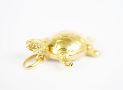 an image of a gold turtle charm on a white background