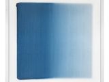 a blue and white painting with a white frame on the wall