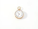 pocket watch on a white surface with a white background