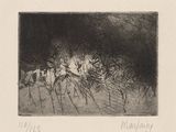 drawing of a black and white image of a group of people in a field