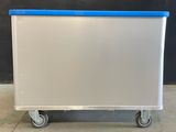 an image of a white and blue cart with wheels