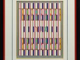 une peinture composée de lignes et de carrés colorés sur fond noir
