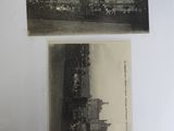 two old black and white photos of a castle and a river