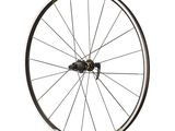 la roue avant d'un vélo, avec un rayon noir sur fond blanc