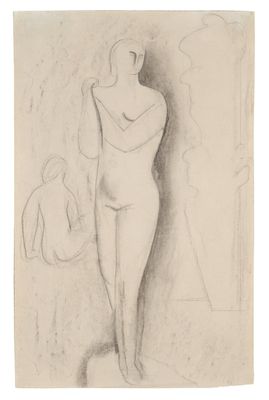 an image of a drawing of a woman standing in front of a mirror