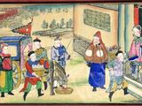 an image of a painting of a group of people in a courtyard