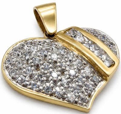 a diamond heart pendant on a white background