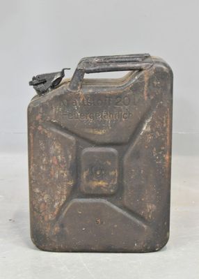 a metal canister with a handle on it