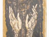 a painting of two hands reaching towards each other