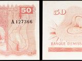 deux images différentes d'un billet de banque rouge et blanc sur lequel figure le portrait d'une femme