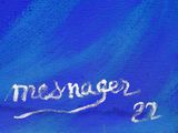 painting of a message on a blue wall that says message 21