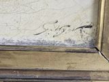 a close up of a painting of a bird on a window sill