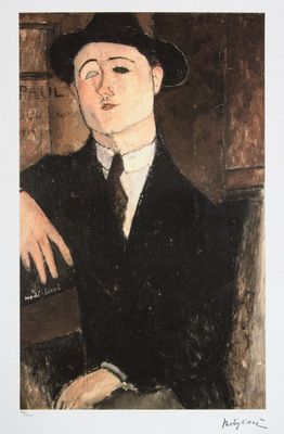 portrait of a man in a black suit and hat by amedee