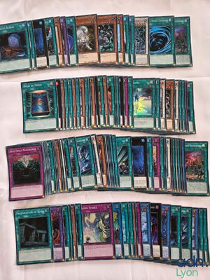 a close up of a bunch of cards sitting on top of a table