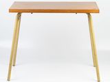 an image of a wooden table with two legs on a white background