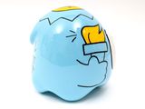 a blue piggy bank with a yellow face on it