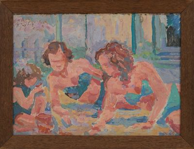 École russe du XXe siècle* Scène de plage avec femmes et enf… - Photo 1