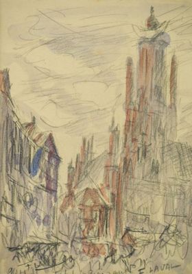 Fernand LAVAL (1886-1966). Rouen (?). Crayon et aquarelle. S…