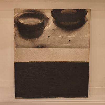 Toile peinte de l'artiste Madhu Basu, nom de l'oeuvre Magma 42, produi