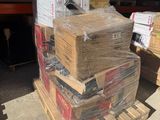 a stack of boxes sitting on a pallet in a warehouse