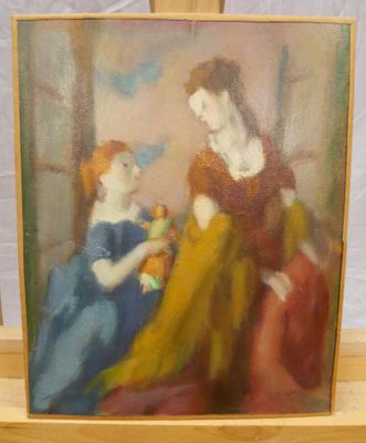 tableau représentant une femme et un enfant assis sur une chaise