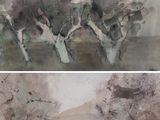 deux photos d'un tableau représentant des arbres dans un champ