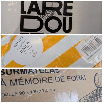 trois images représentant une boîte avec une étiquette et une image représentant une boîte avec une étiquette