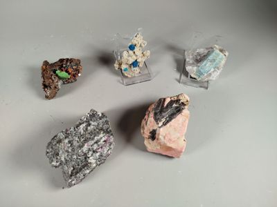 several different types of rocks are displayed on a white surface