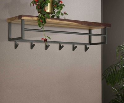 Portemanteau 6 crochets, en métal gris foncé et noyer, dimen… - Photo 1