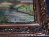 a picture of a painting of a bridge over a river